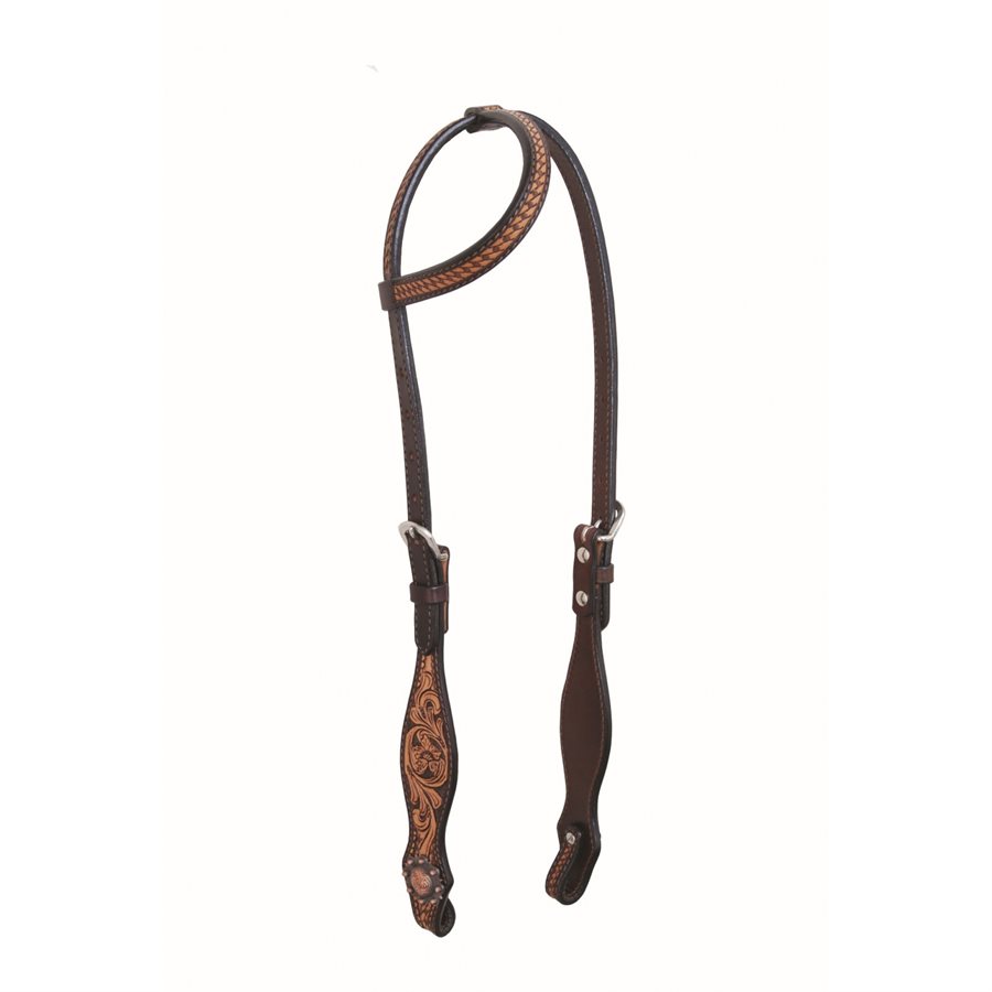 Coiffe Western Pour Cheval - Cuir Marron - Modèle à Oreille Unique (occasion)