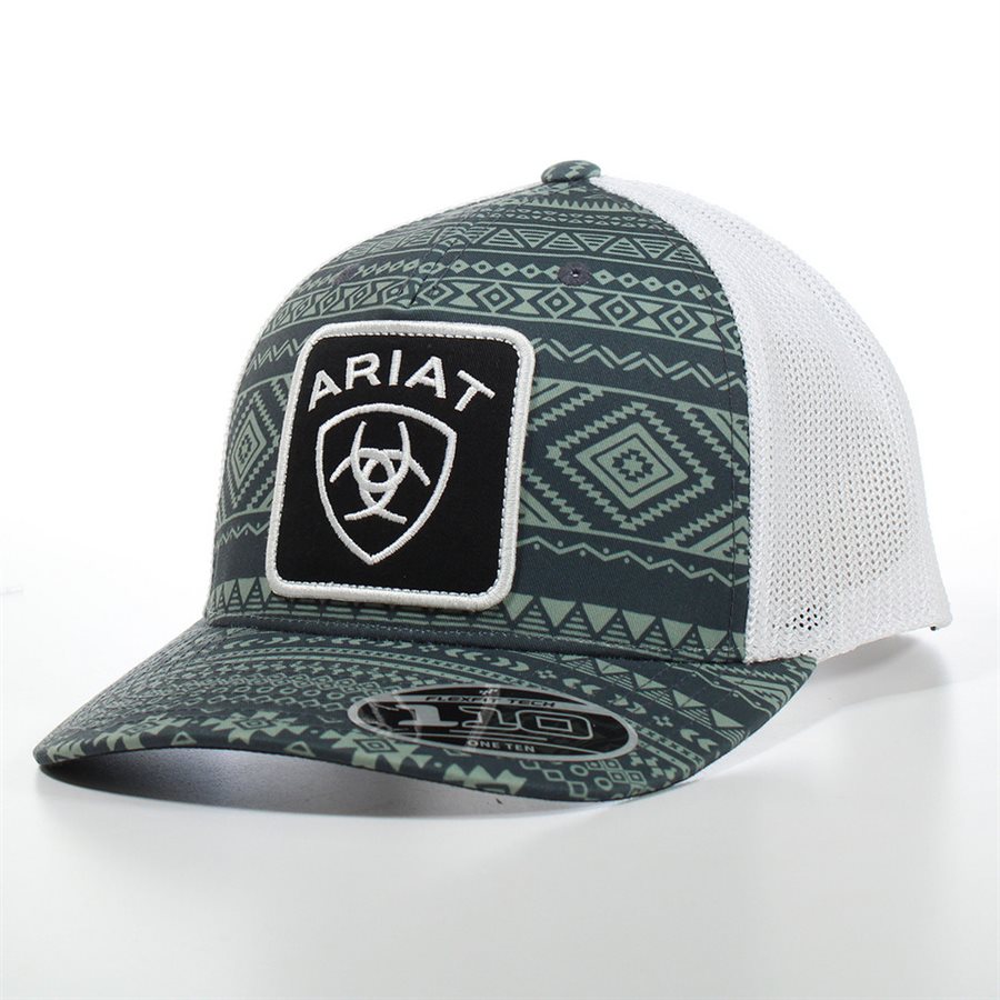 Casquette Trucker Ariat Bleu Sarcelle – Maille, Motif Sud-ouest Aztèque