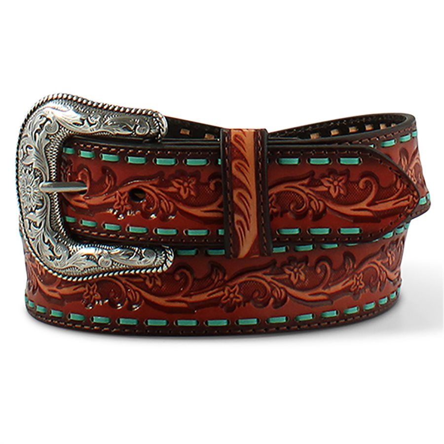 Ariat Brown Leather Western Belt with Turquoise Inlay and Ornate Buckle Ariat® Ladies main image 4