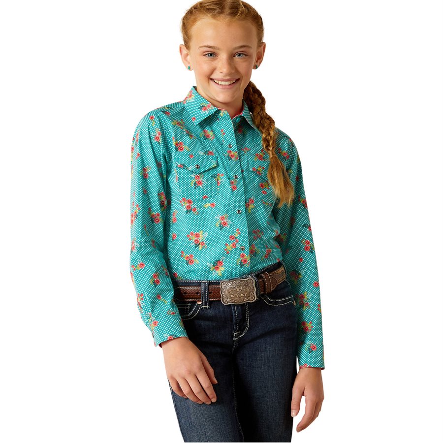 Chemise western, plaisir, équitation, leadline, turquoise, fille - XS S