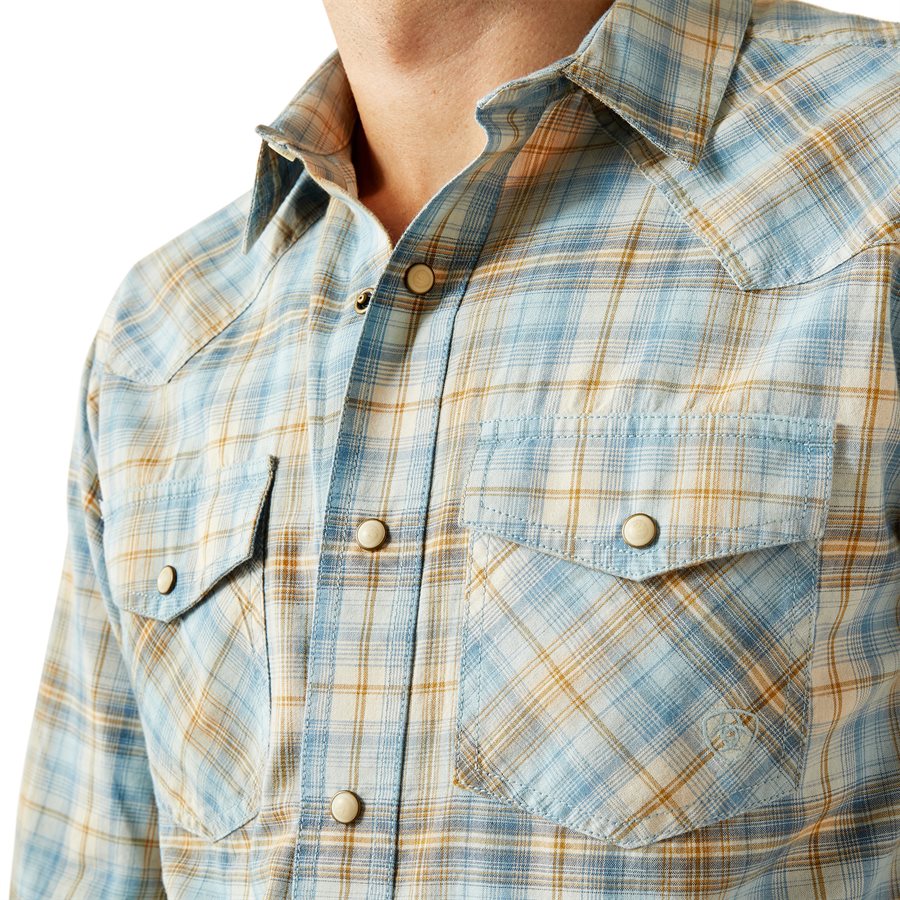 Chemise Western Ariat Pro Series Homme XXL – Bleu à Carreaux, Manches Longues, Boutonnée