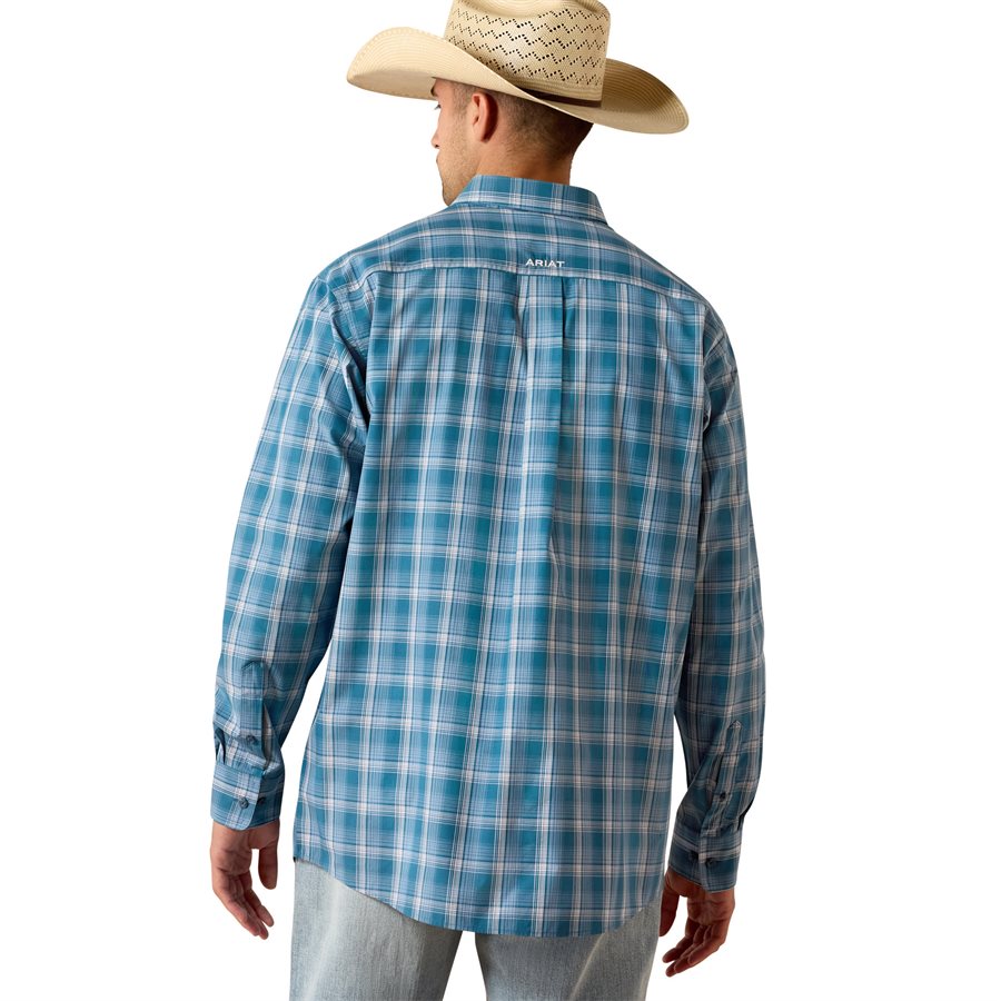 Chemise western boutonnée manches longues bleu à carreaux