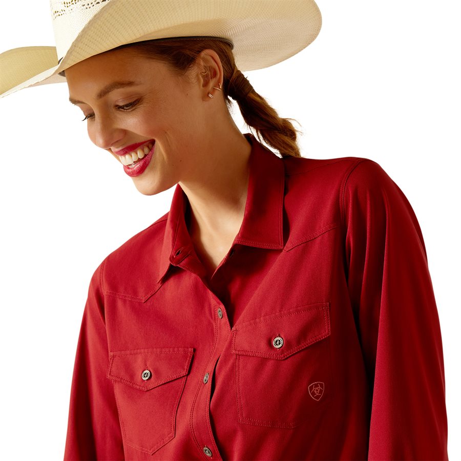 Chemise Ariat Femme – 3X, Manches Longues, Rayée Rouge/blanc, Anti-froissement – NEUVE